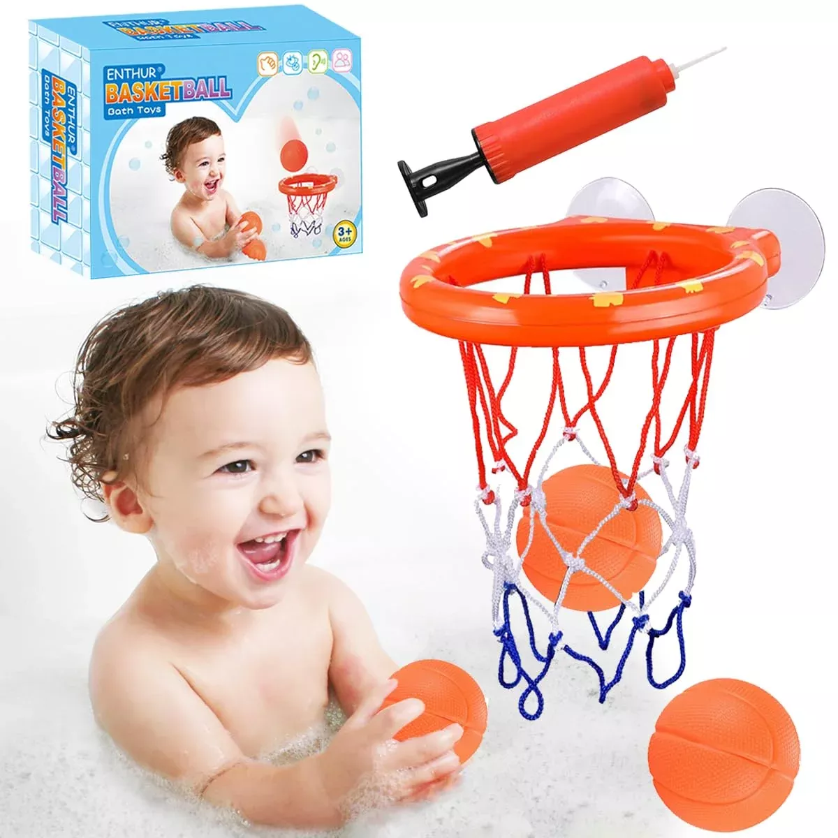 ENTHUR Basketball Hoops Toy for Kids - Orange - Medium - Bath Fun
