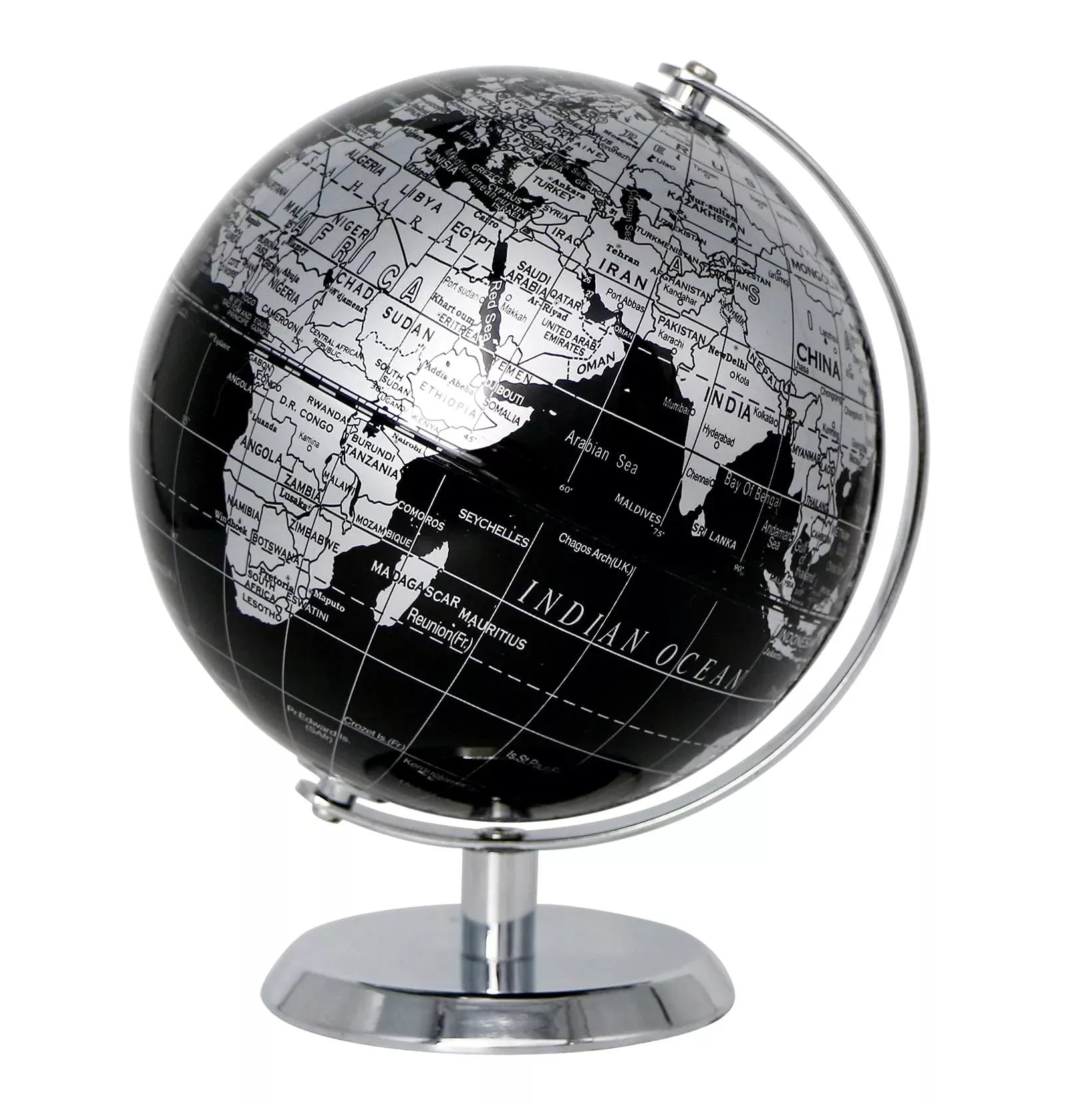 Exerz World Globe Black Dia 5.5-Inch - Mini Educational Globe Of Earth