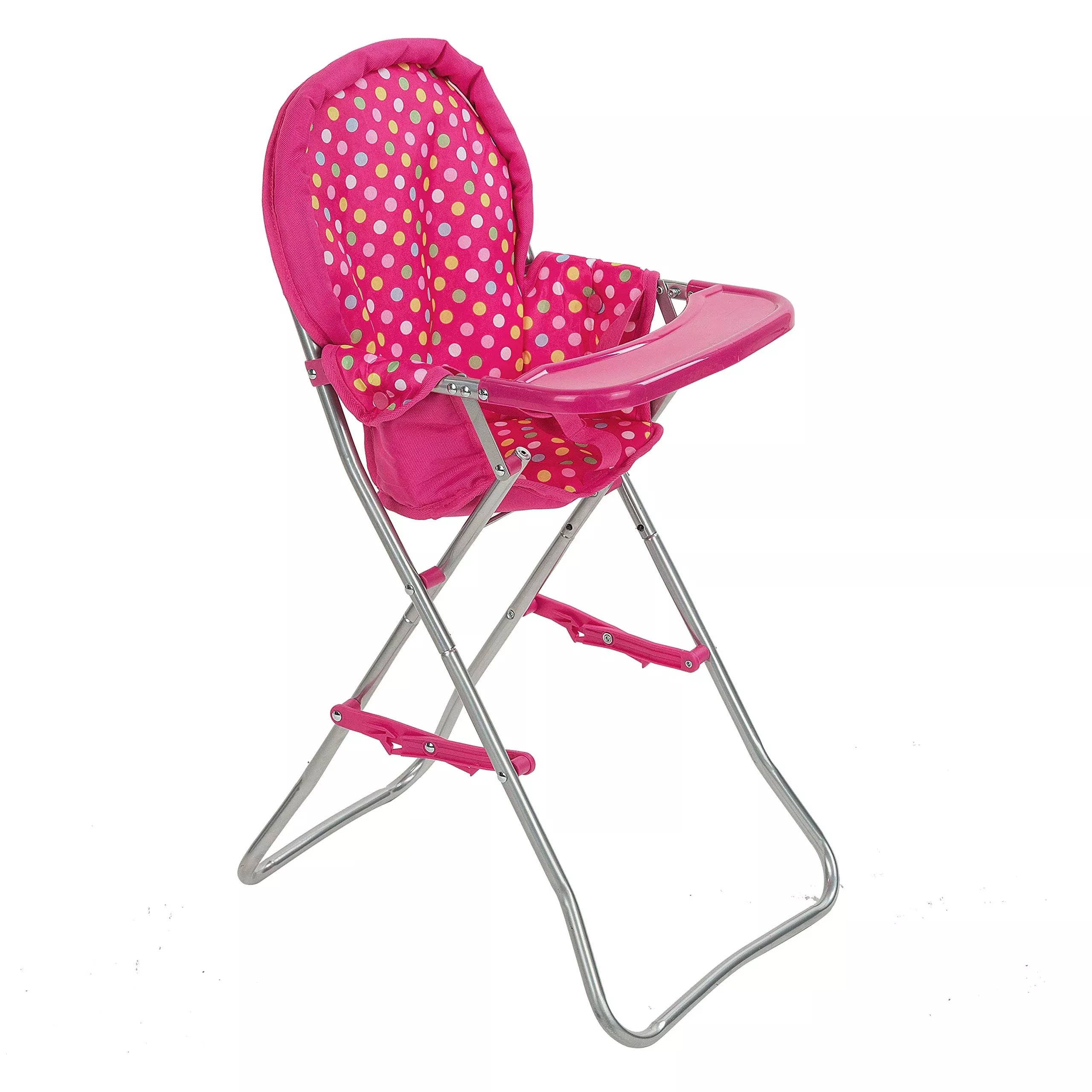 Fash N Kolor Baby Doll High Chair for 18 Inch Dolls, Polk Dot Pink,
