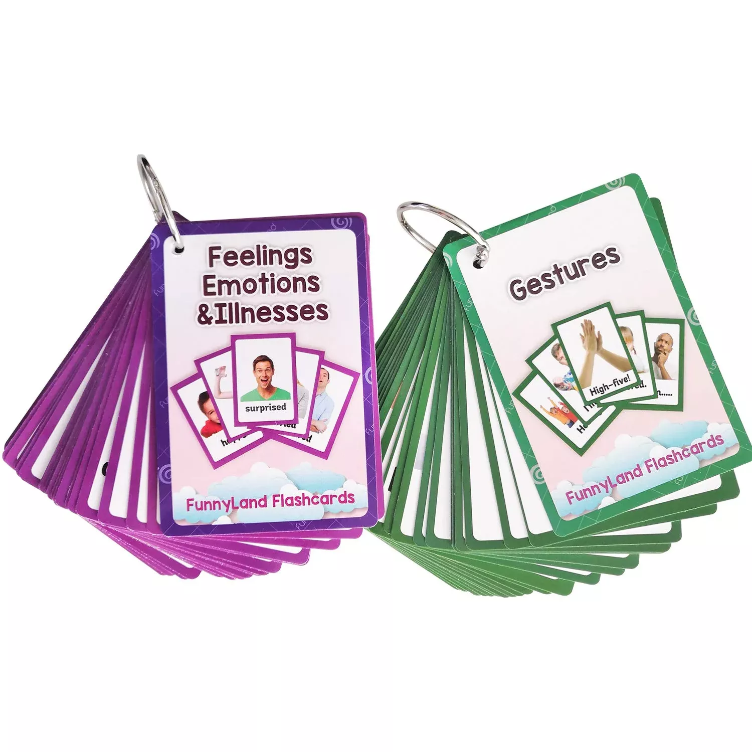 Feelings/Emotions/Illness,Gestures 2 Sets Of English Flash Cards Kids