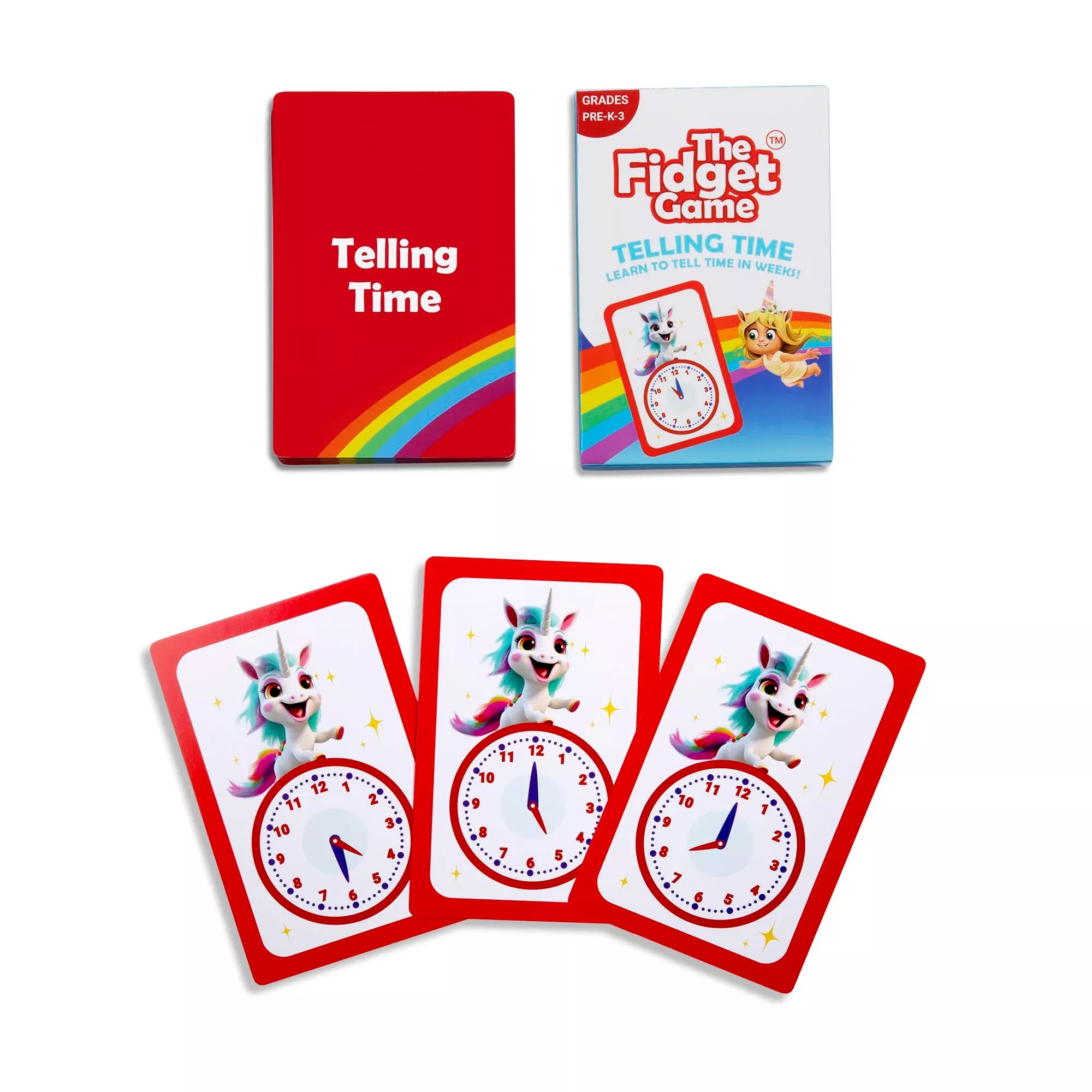The Fidget Game Telling Time Flashcards for Kids, White, 55 Cards