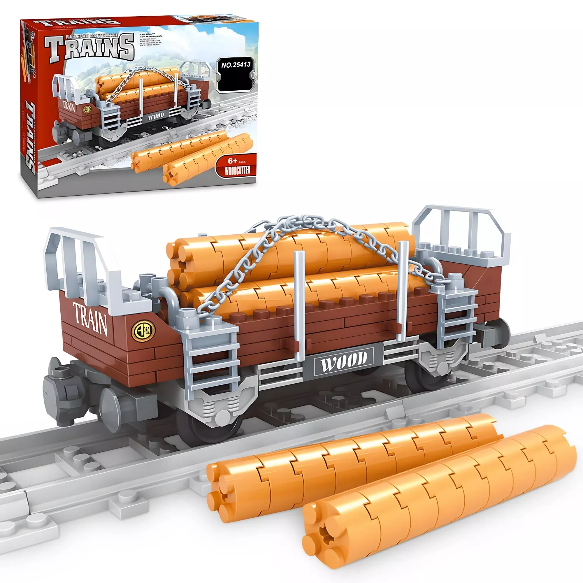 Finger Rock City Freight Train Car Building Toy Sets, Classic Wooden C