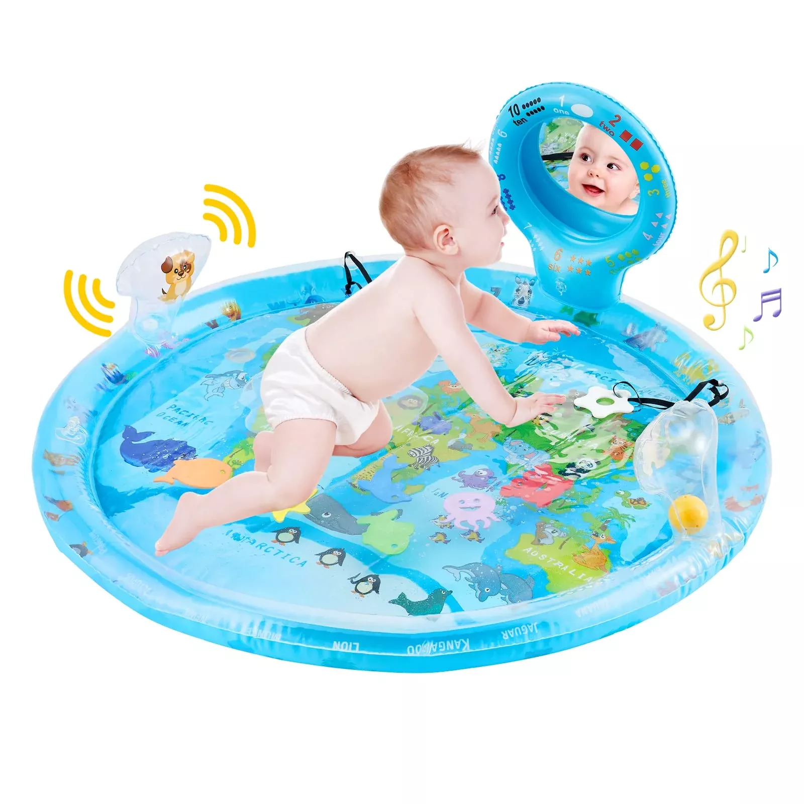 flashbluer Inflatable Tummy Time Water Playmat 80x80cm Blue