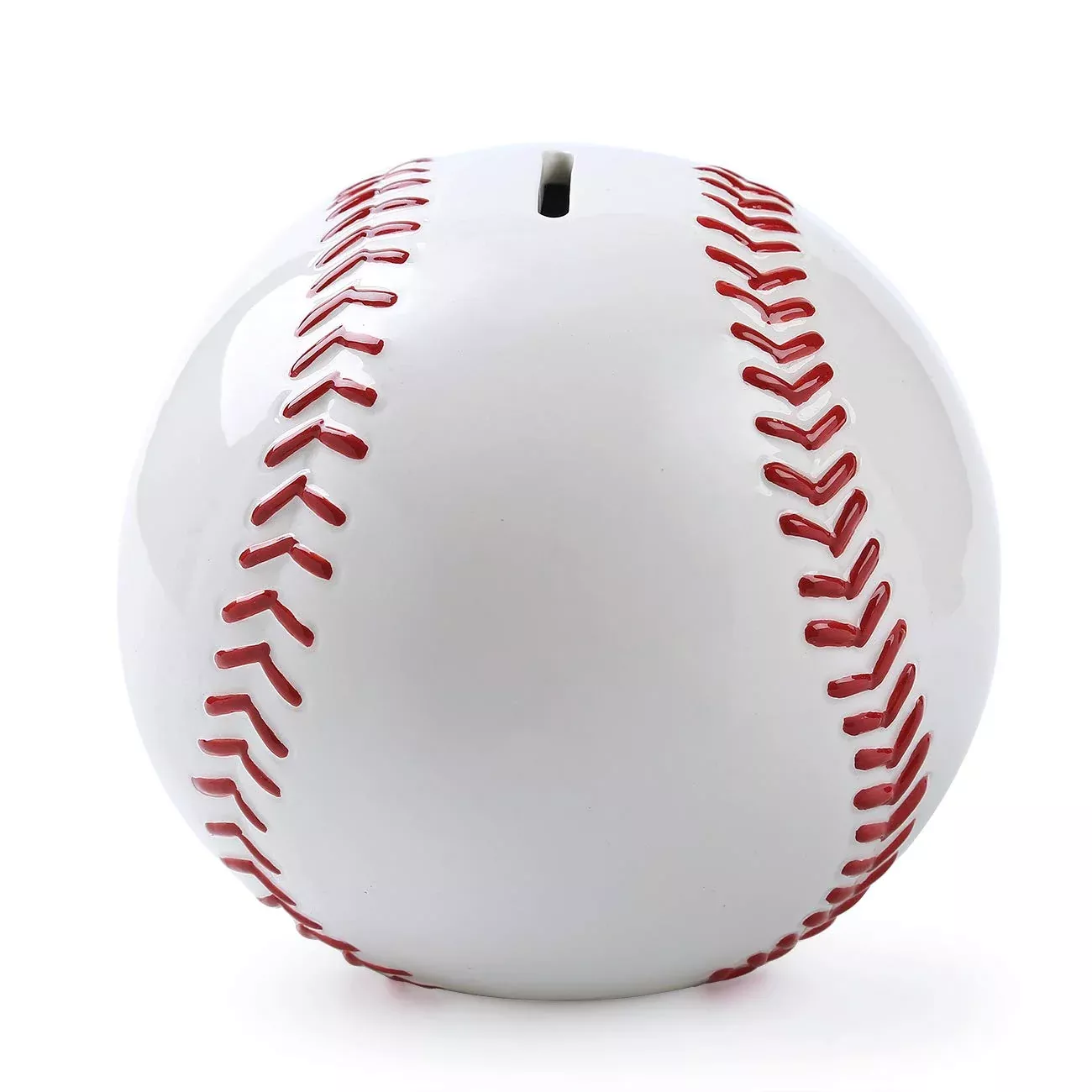 FORLONG Ceramic Baseball Piggy Bank - 6"D x 5.5"H - White