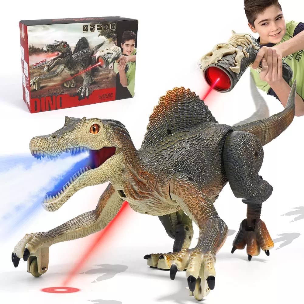 FRUSE RC Spinosaurus Dinosaur Toy, Brown, 13.97" Walking Action