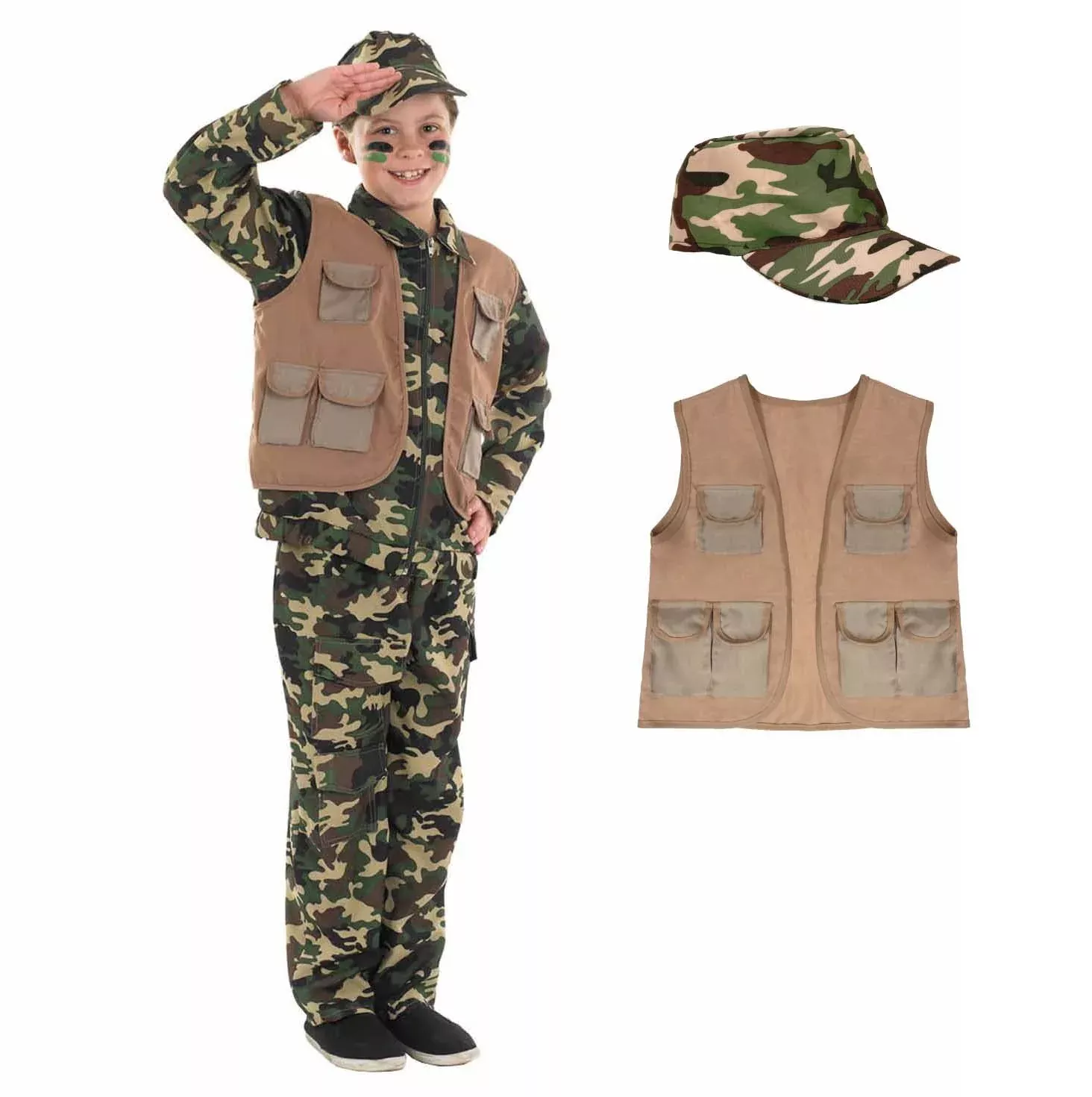 Fun Shack Kids Army Costume Green Camouflage X-Large Outfit