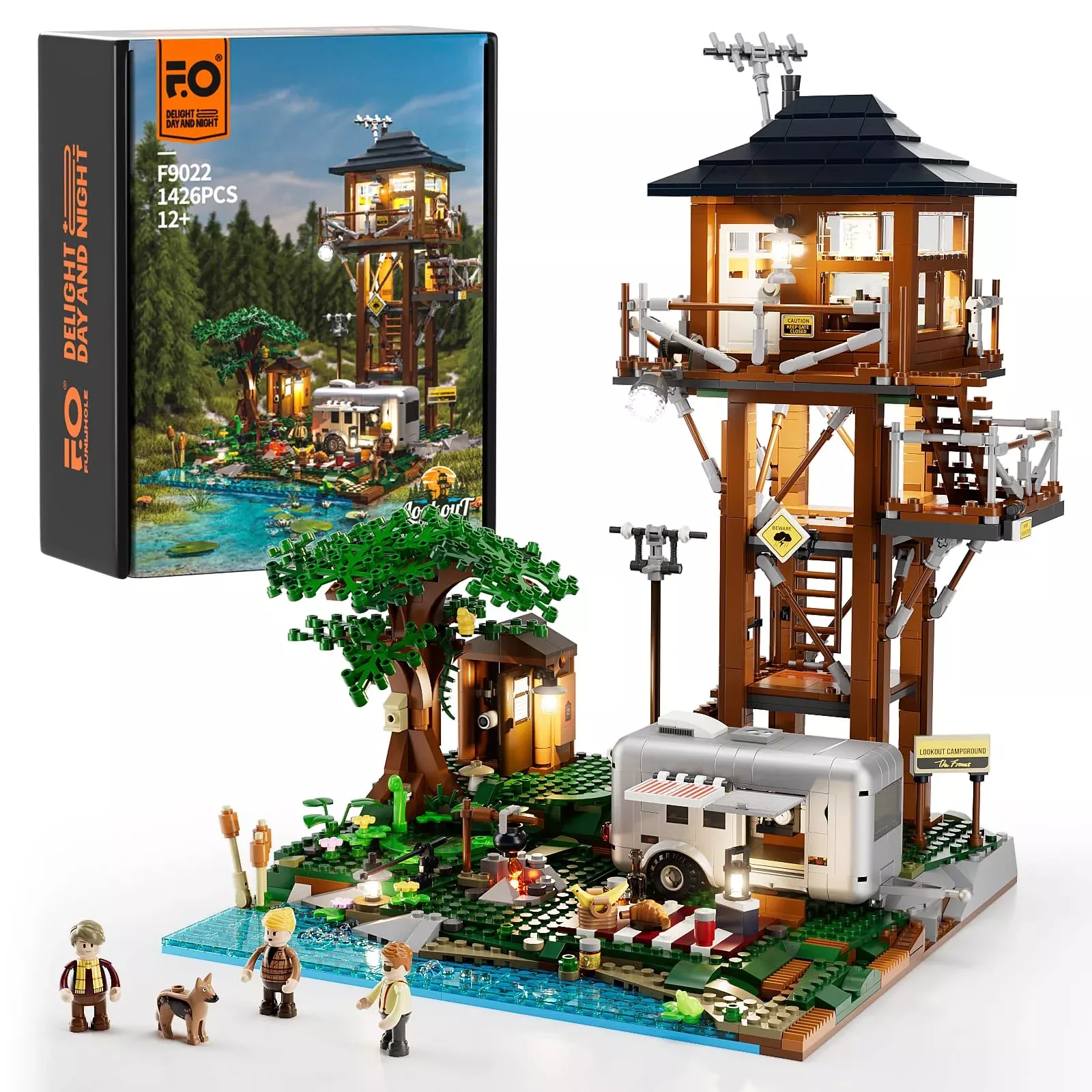 FUNWHOLE Lookout Campground Lighting Set - 1426 Pcs Retro Tower & Mini