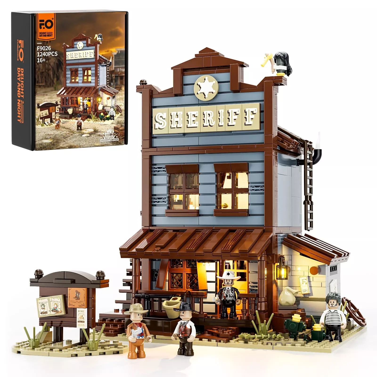 FUNWHOLE Old West Building Kit with Lights, 1240 PCS, One Size