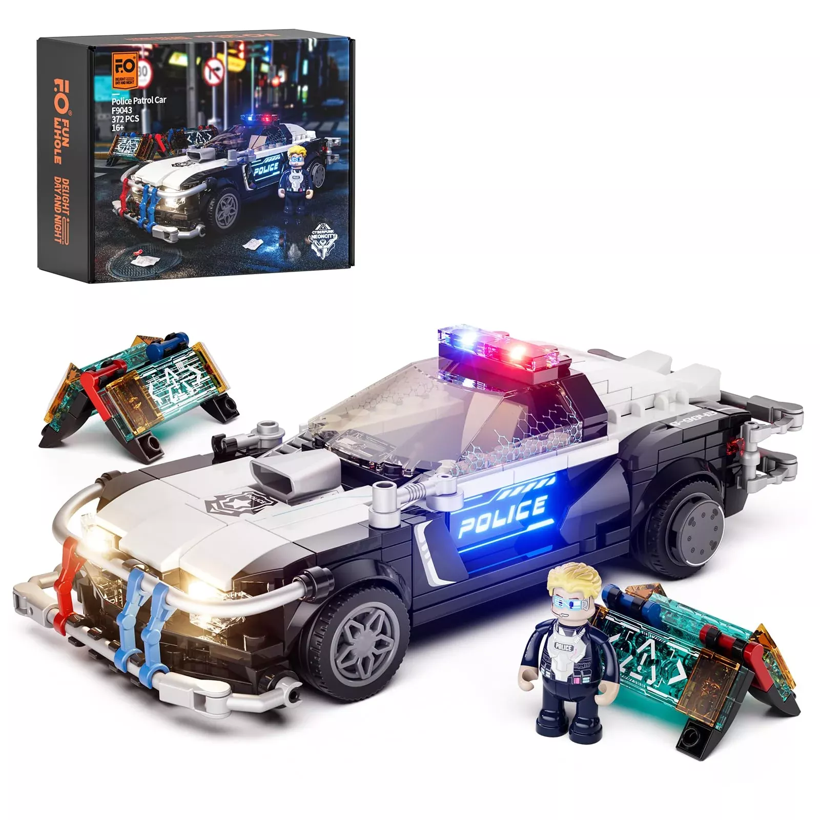 Funwhole Police Patrol Car Lighting Building-Bricks Set - Cyberpunk Ci