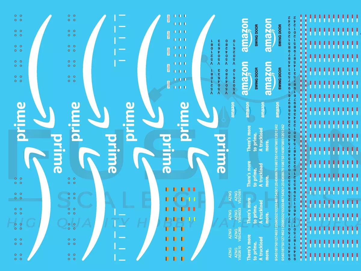 Fusion Scale Graphics TAMA100-87 HO Scale Amazon Blue 53' Truck Trailer Decal Set