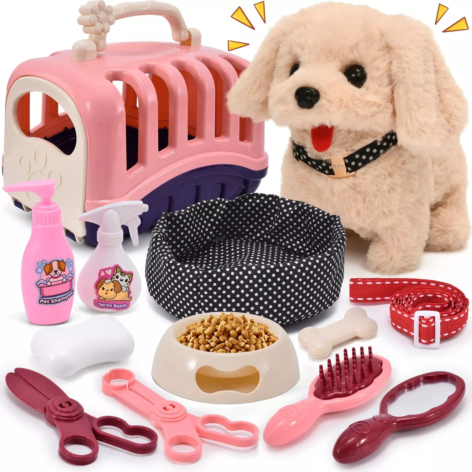G.C Electric Toy Dog with Accessories - 5" Pink Plush Companion