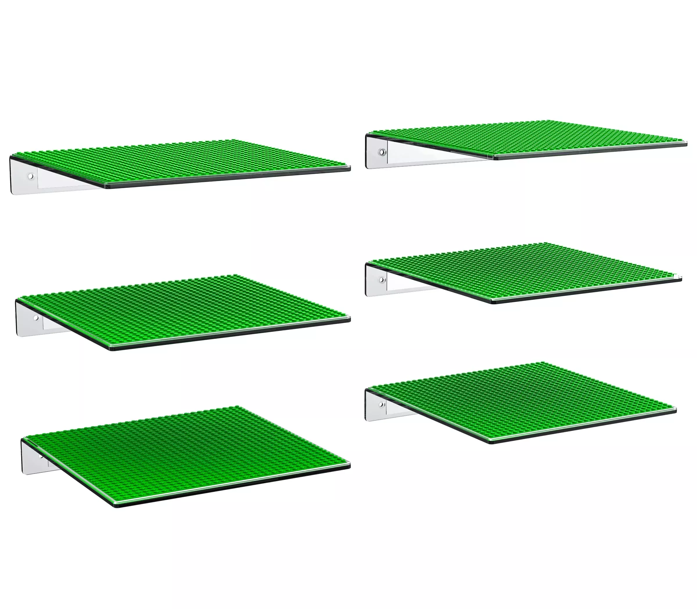 GALVANOX Wall Mounted Acrylic Shelf for Building Bricks - Green 6 Pack
