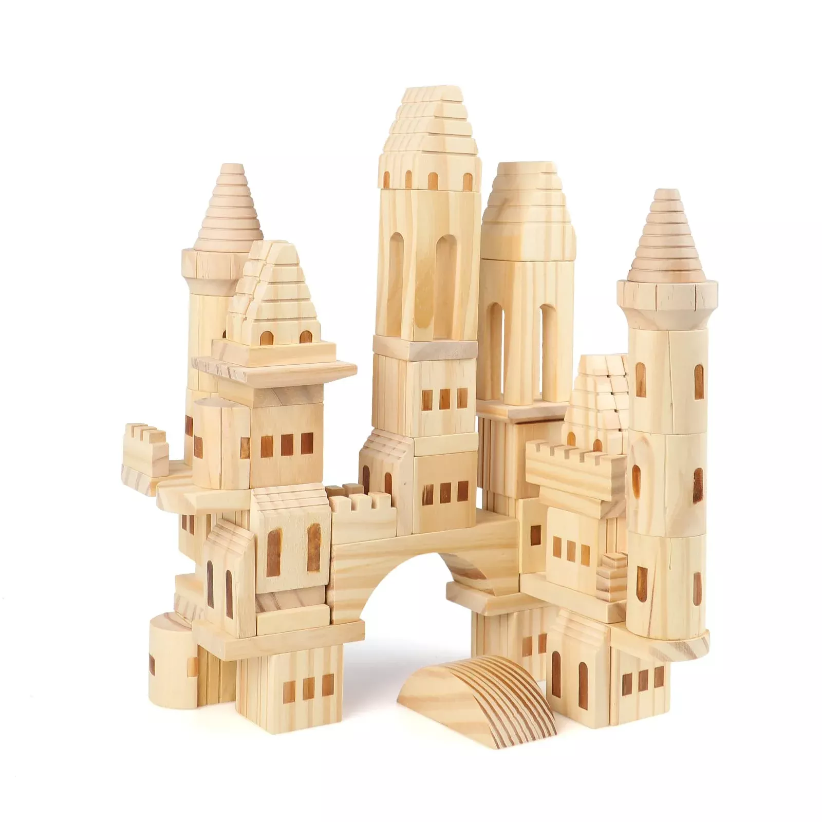 Garlictoys Wooden Castle Blocks Kit - 75 Pieces, Medieval Knights & Pr