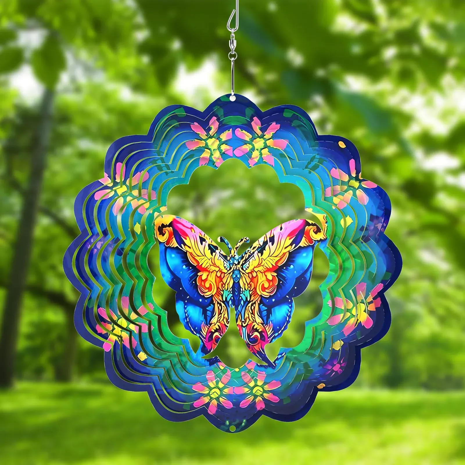 Generic 3D Hanging Butterfly Wind Spinner 10 Inch Blue Garden Decor