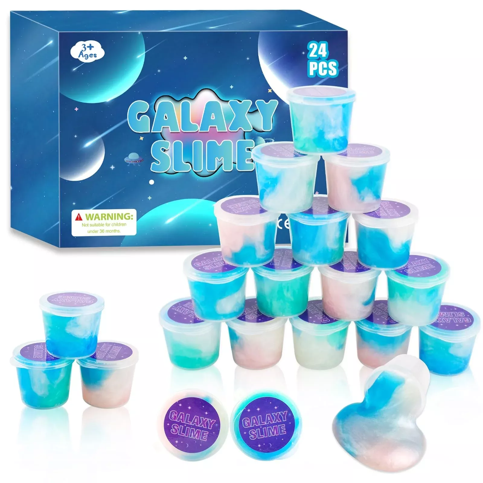Generic Blue Mini Galaxy Slime - 24 Pack Super Soft & Stretchy Stress