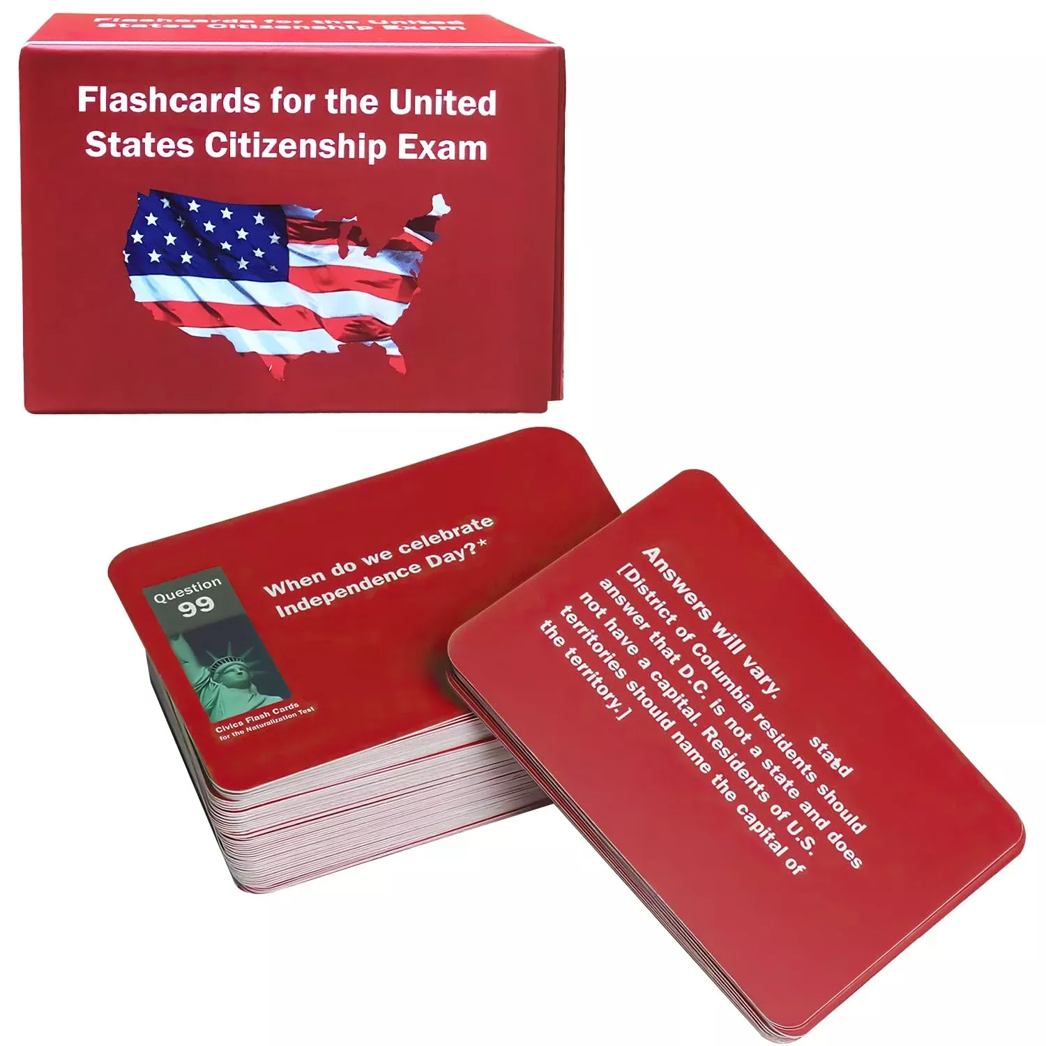 Generic Civics Flashcards for Citizenship Test - 100 Question Cards, 3"x5"