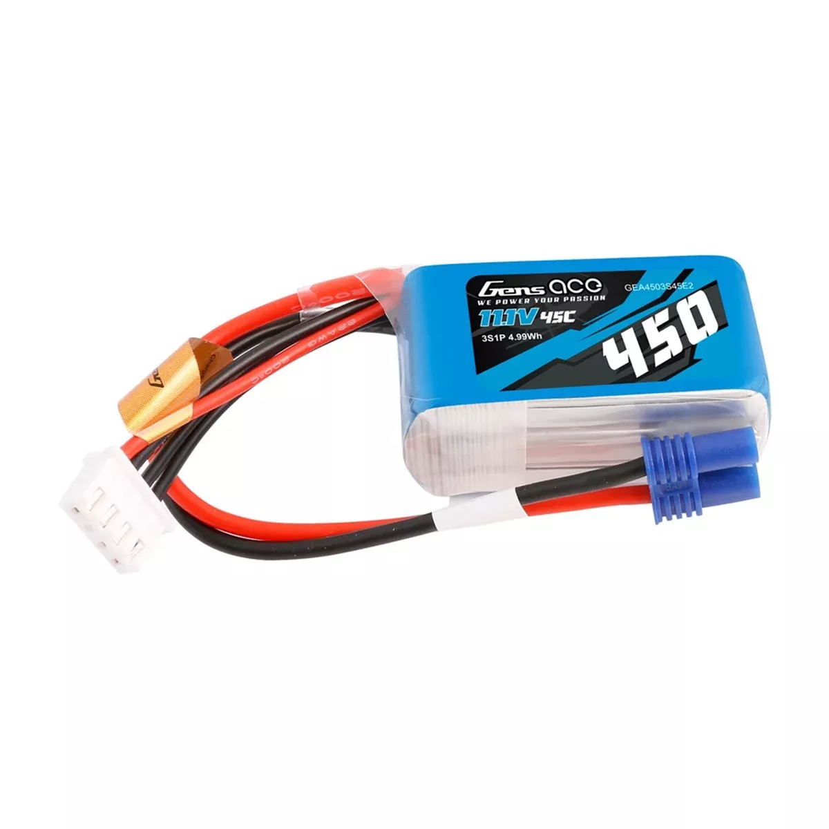 Gens ace 450mAh 11.1V 45C 3S Shorty LiPo Battery Pack with EC2