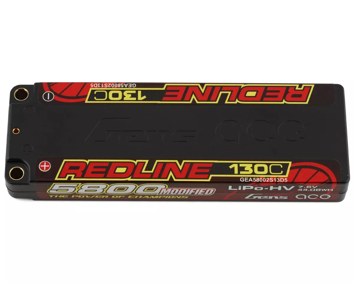 Gens ace Redline 58002S13D55800mAh 7.6V 130C Hard Case LiPo with 5mm Bullets