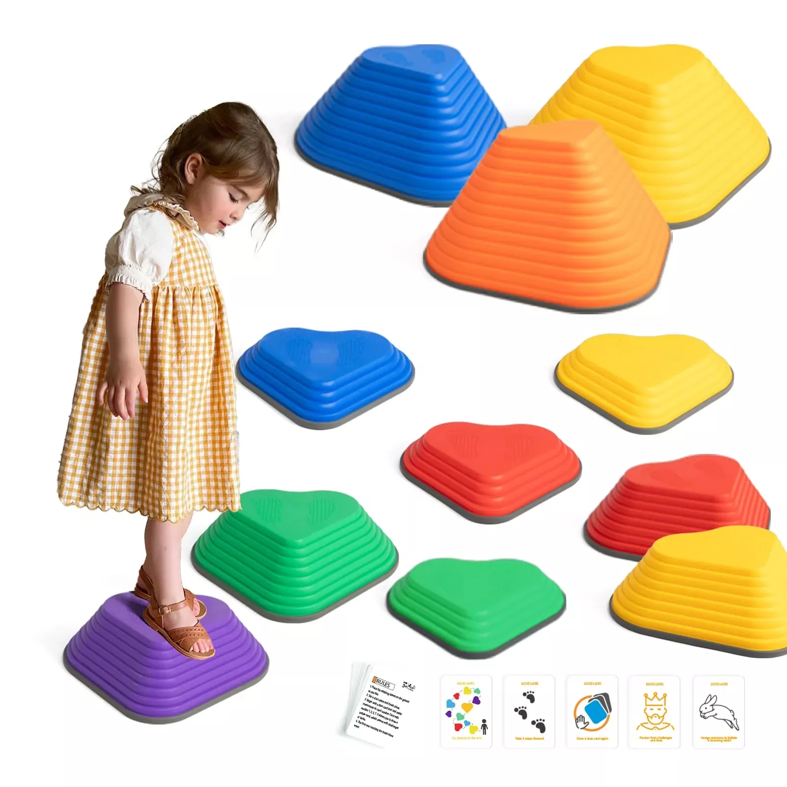 Gentle Monster Heart-Shaped Stepping Stones For Kids, 11 Pcs Non-Slip
