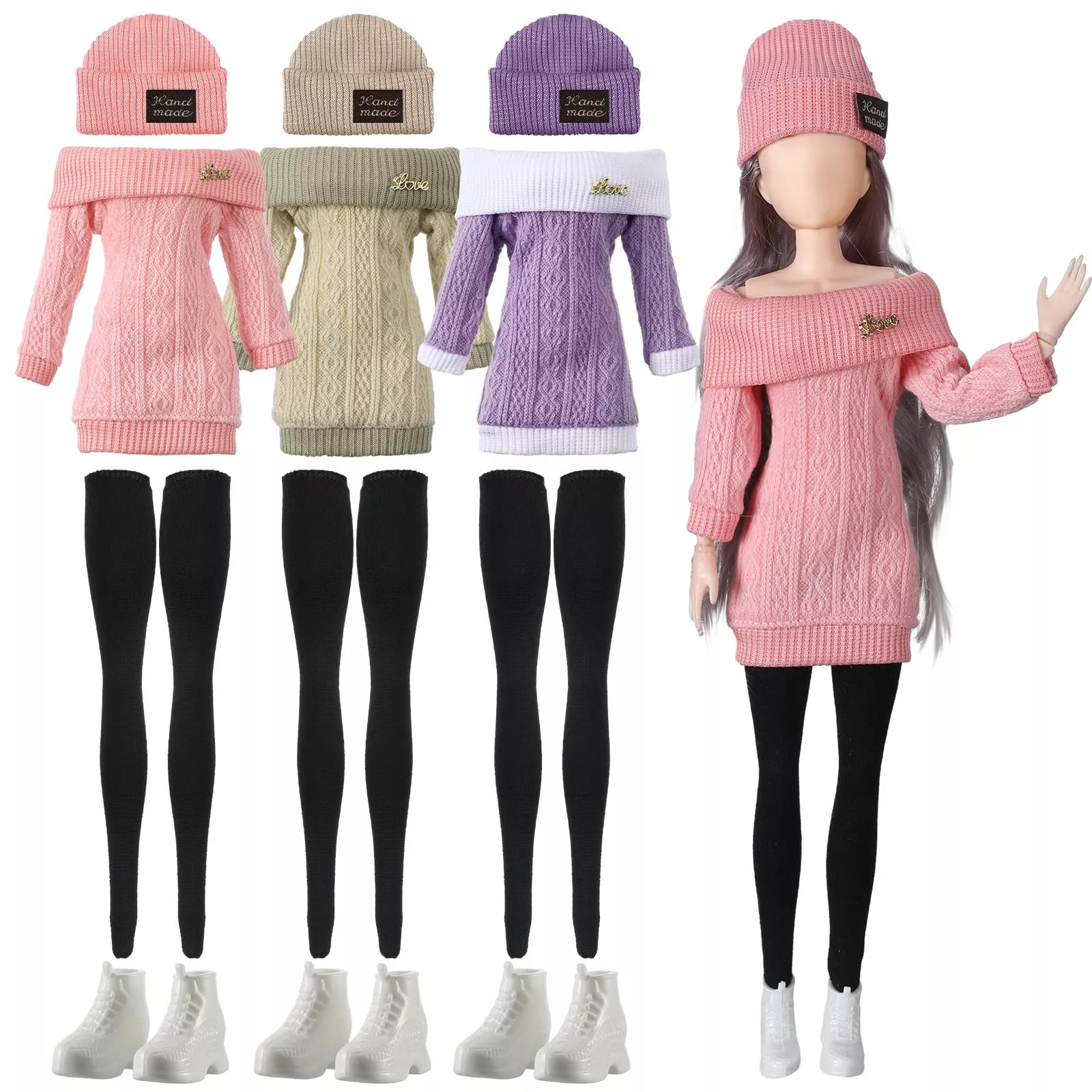 Geyoga 12 Inch Doll Clothes Set - Pink, Purple, Beige, 12 Pieces