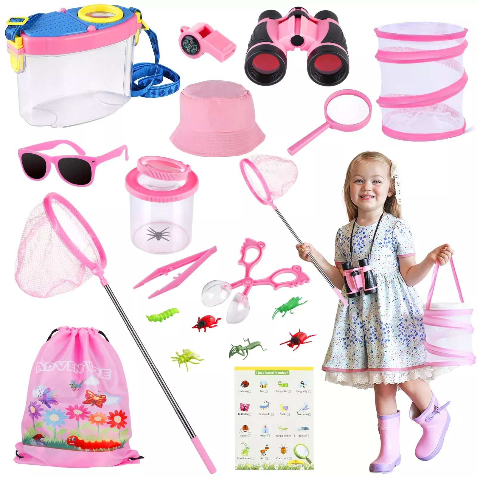 GIFTINBOX Outdoor Explorer Kit for Kids - Bug Catcher, Binocular, Net,