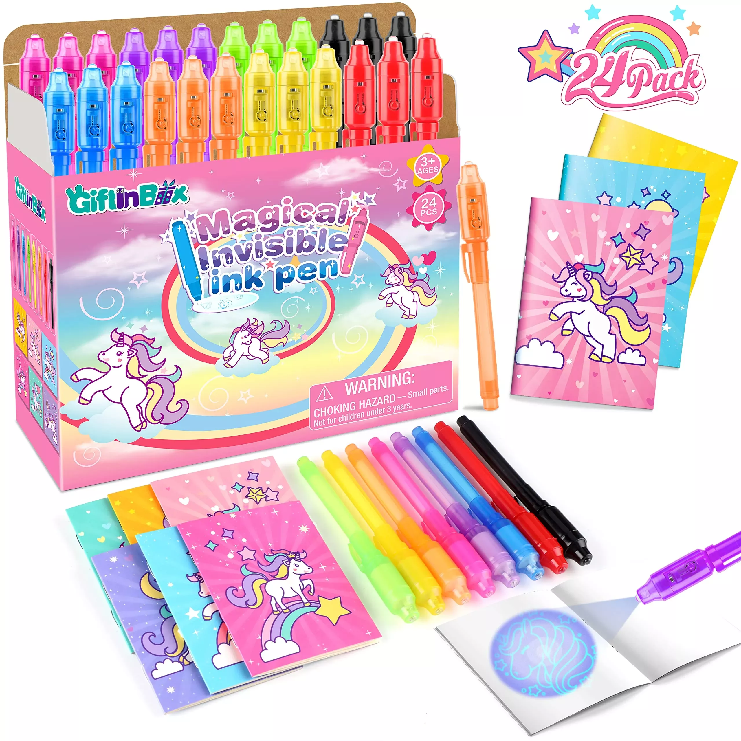 Giftinbox Unicorn Party Favors For Kids 4-8, 24Pack Invisible Ink Pen