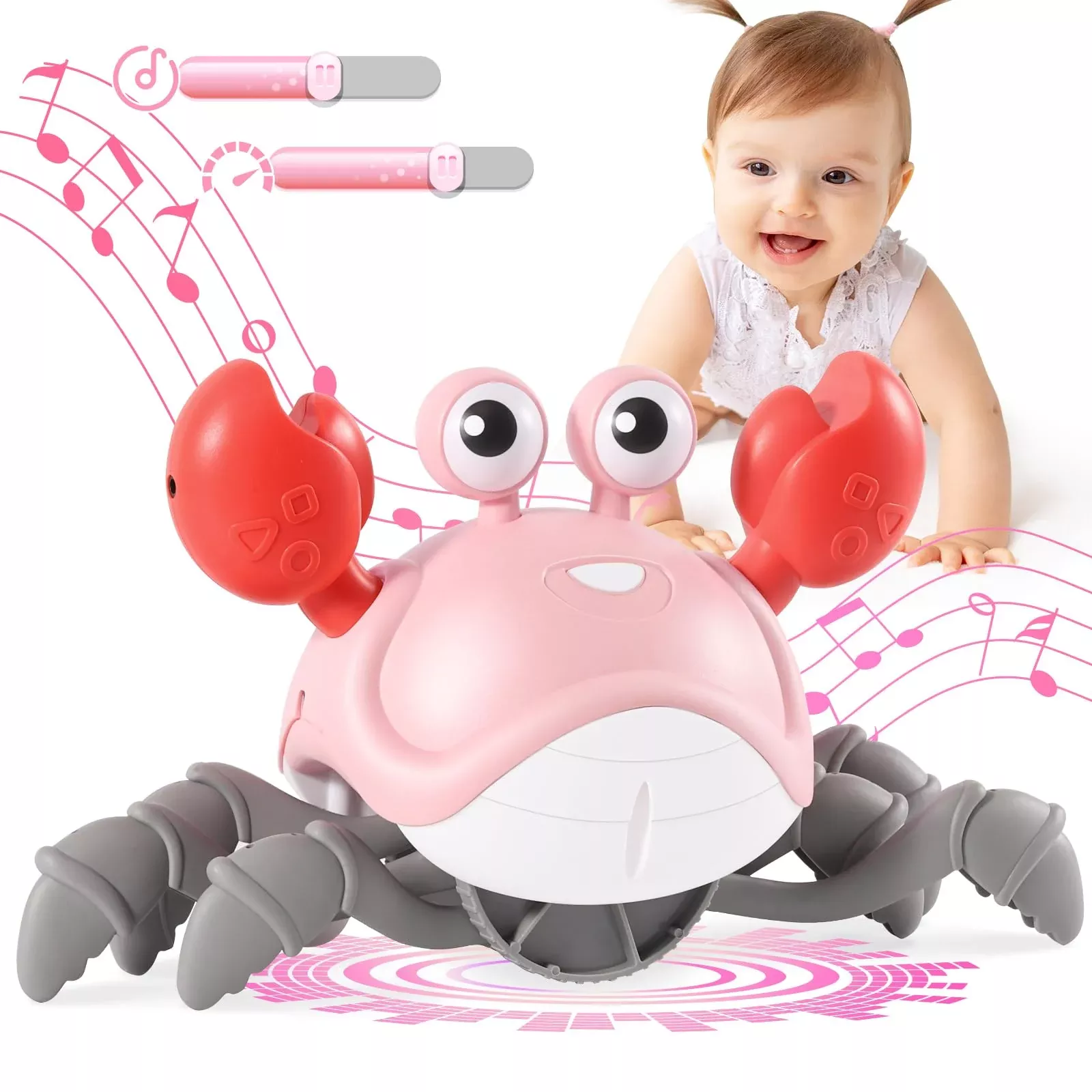 Gigilli Crawling Crab Baby Toy for 6-18 Months, Pink & White