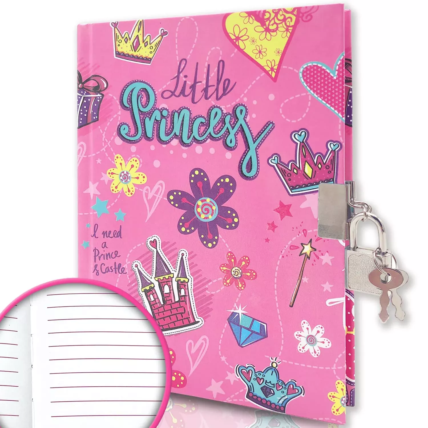 GINMLYDA Pink Princess Diary with Lock, 7x5.25 Inches,