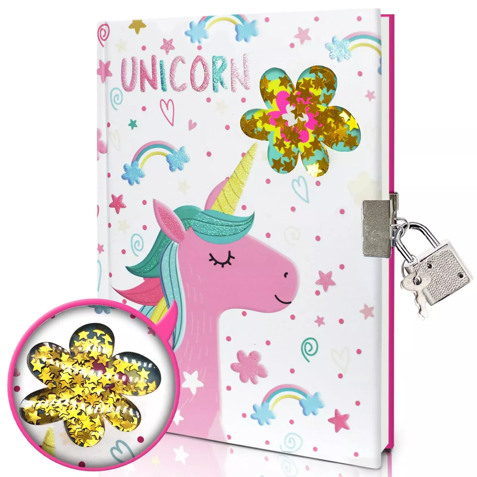 GINMLYDA Unicorn Diary with Lock & Key, 7 x 5.3 Inches