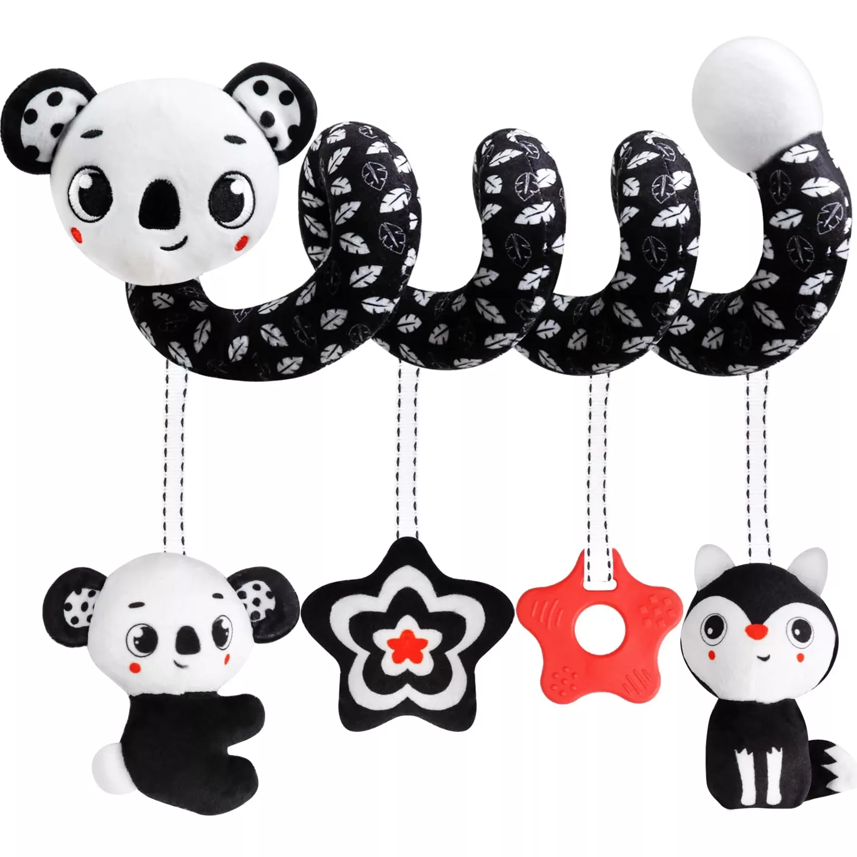 GKDOMS Baby Carseat Toy Black & White Rattle Spiral Medium Plush