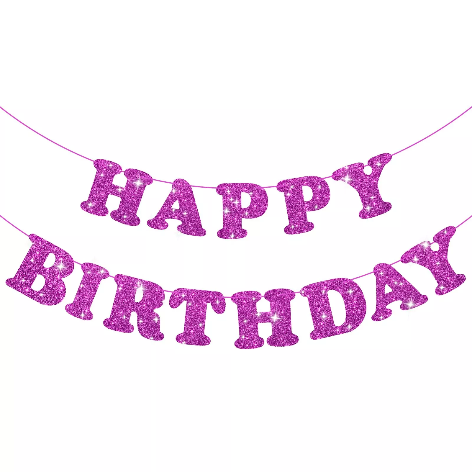 Glitter Purple Happy Birthday Banner Sign With Shiny Letters, Glitter