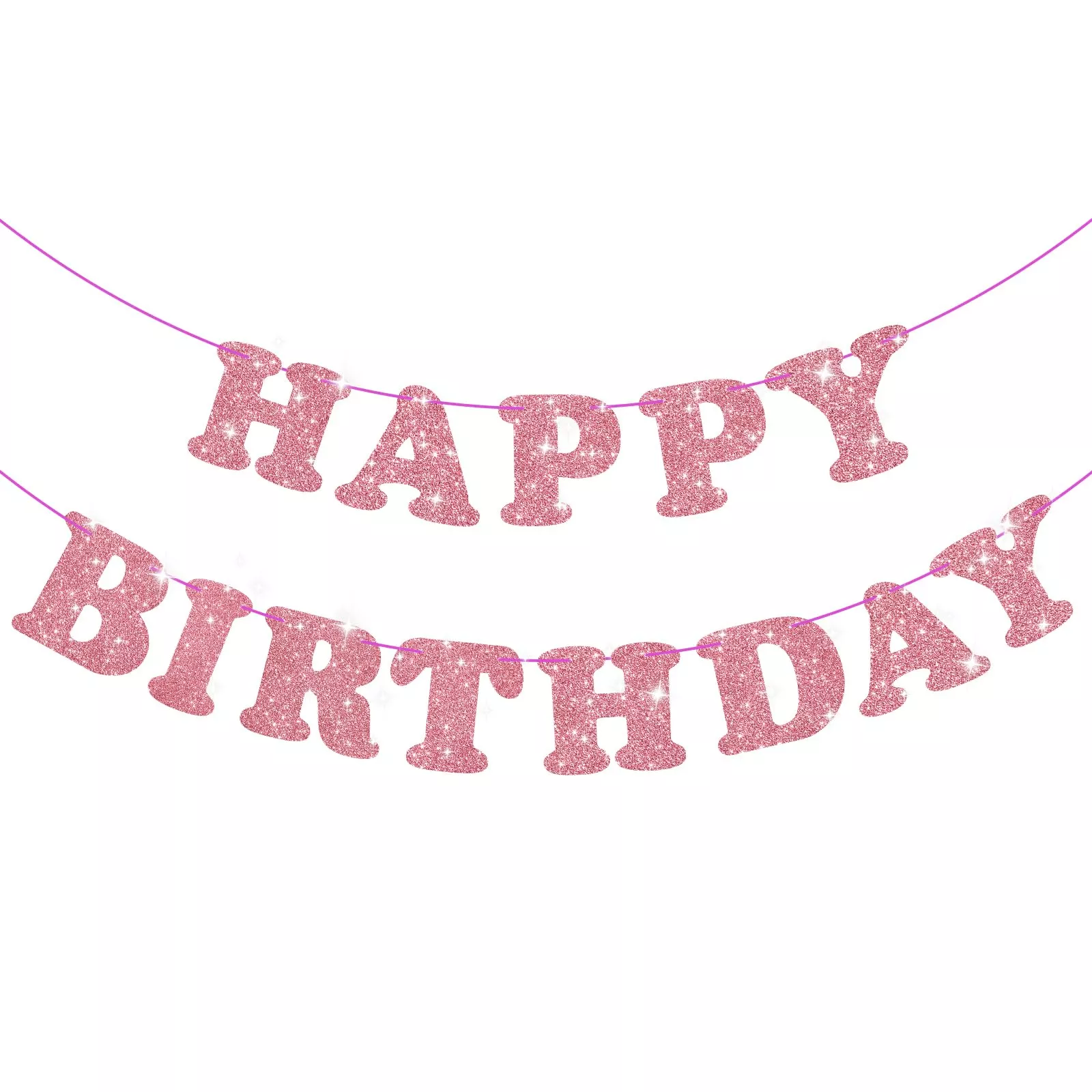 Glitter Rose Gold Birthday Banner Sign With Shiny Letters, Glitter Hap