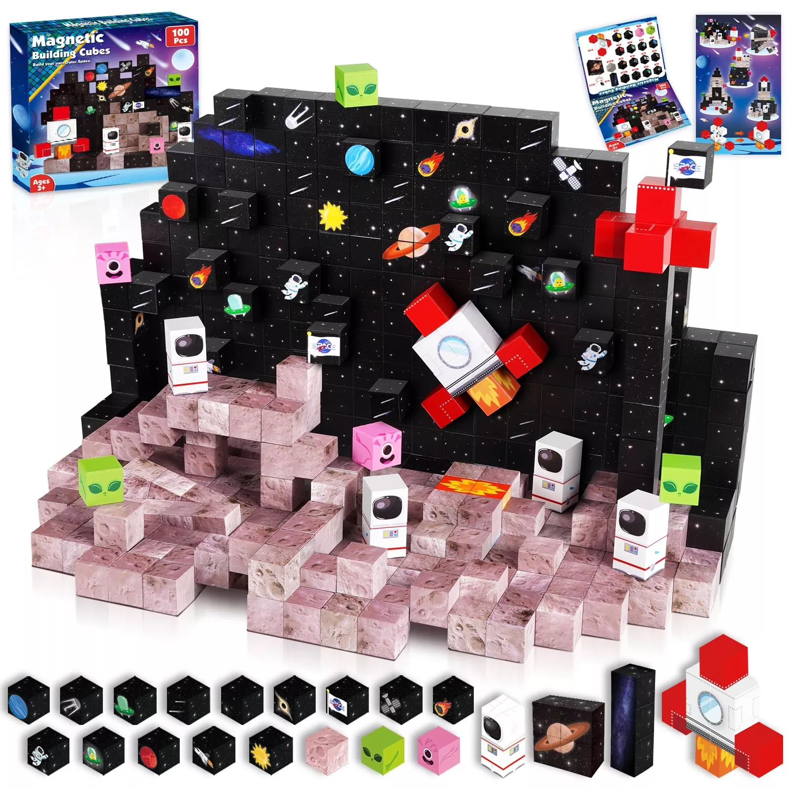 Goody King 100PCS Space Rocket Magnetic Building Blocks for Ages 3-10
