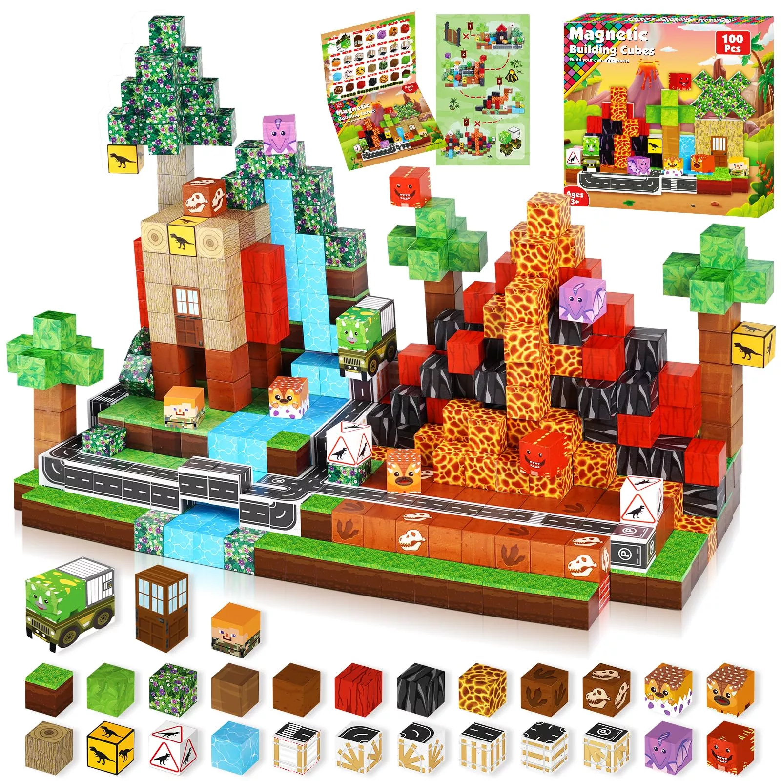 Goody King Dinosaur Volcano Magnetic Building Blocks 100PCS