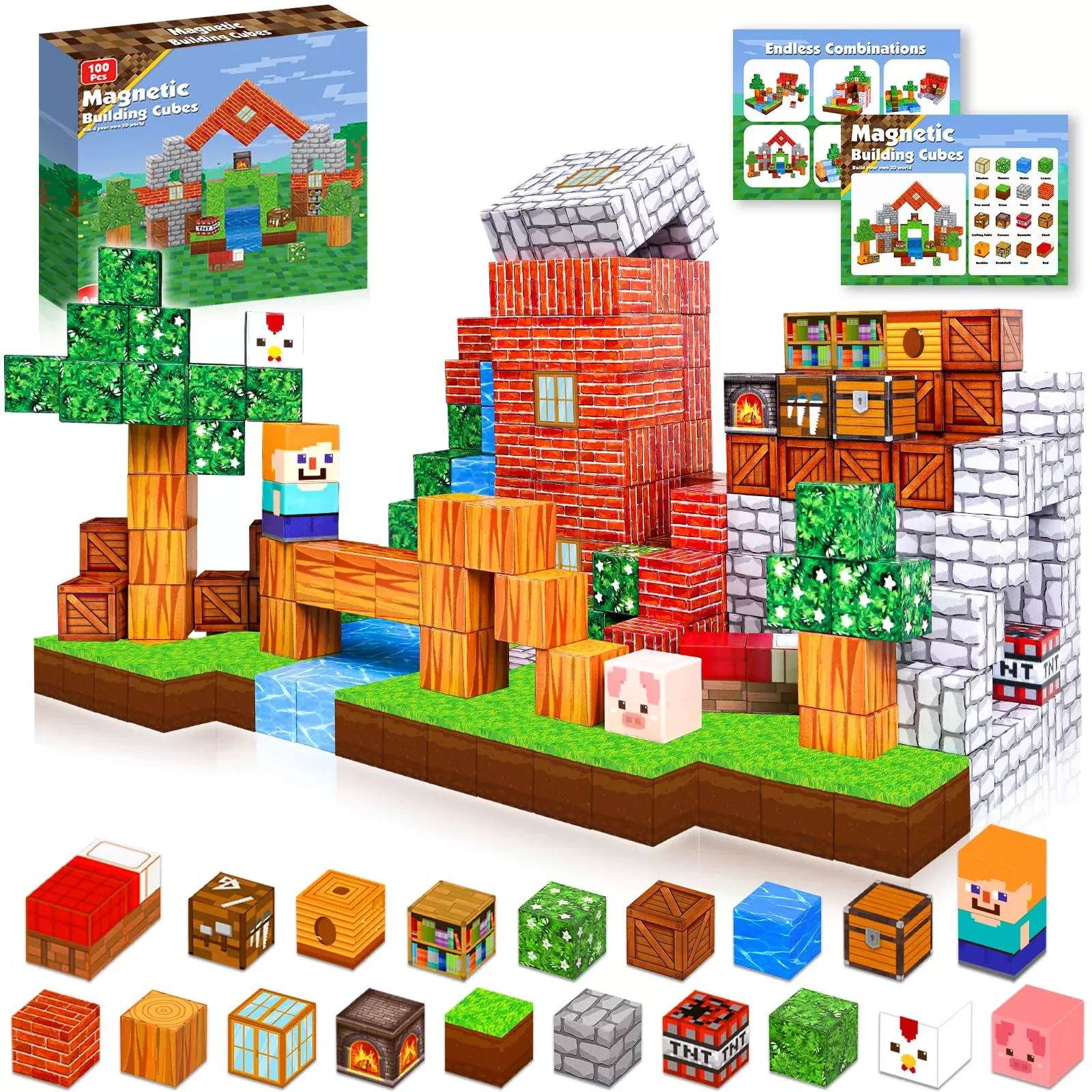 Goody King Magnetic Blocks Set, 100PCS, Multicolored, 2cm,
