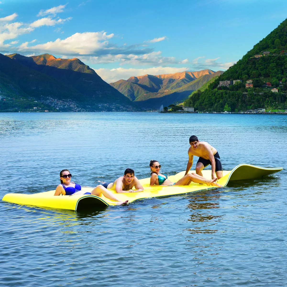 Goplus Floating Water Pad, Large, 1210 LBS Capacity, Blue/Yellow