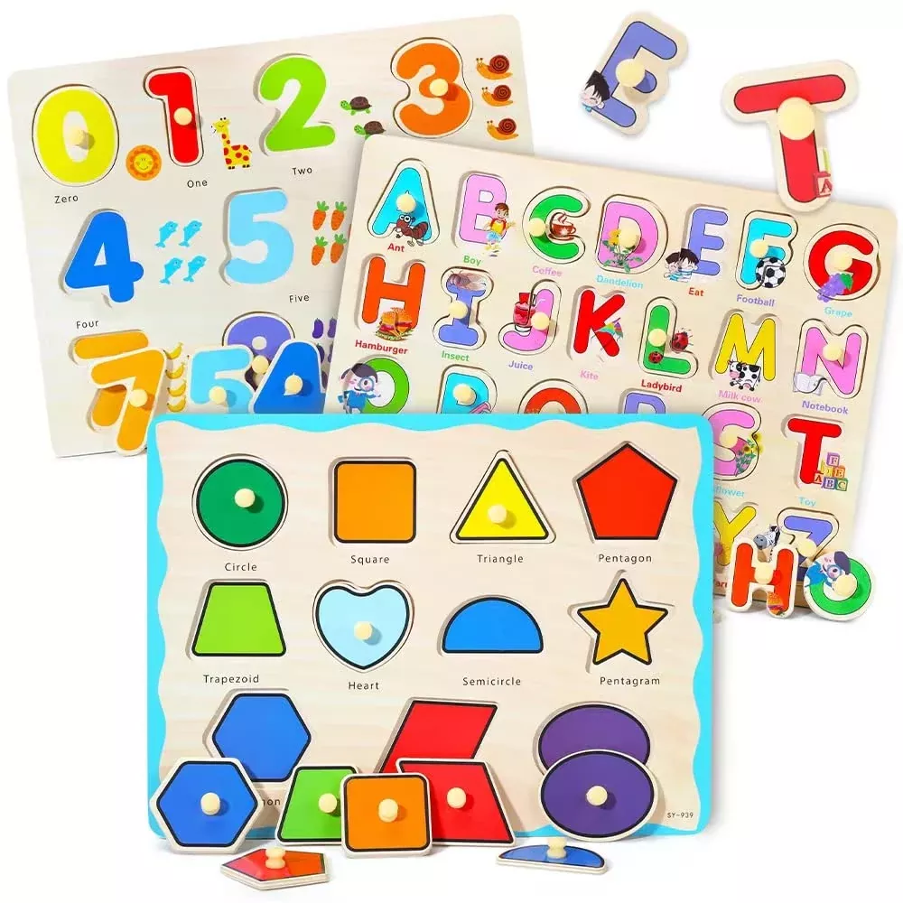 GR GRINNNIE Wooden Montessori Toddler Puzzle Set - 3 PCS - Small