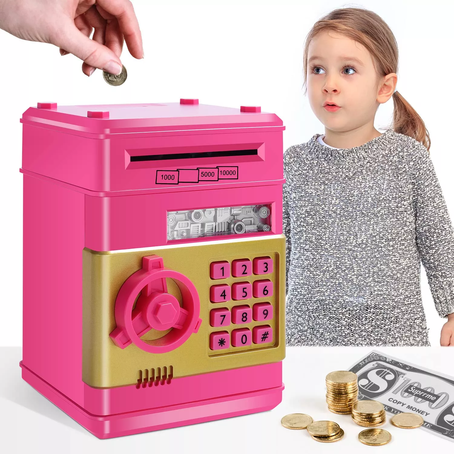 GuDoQi Password Piggy Bank Toy - Rose, 4-Digit Code, Kids Savings