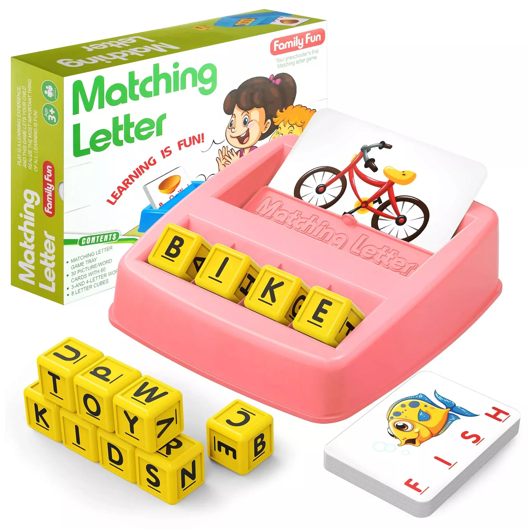 HahaGift Matching Letter Game for Kids, Medium, Pink, 30 Cards