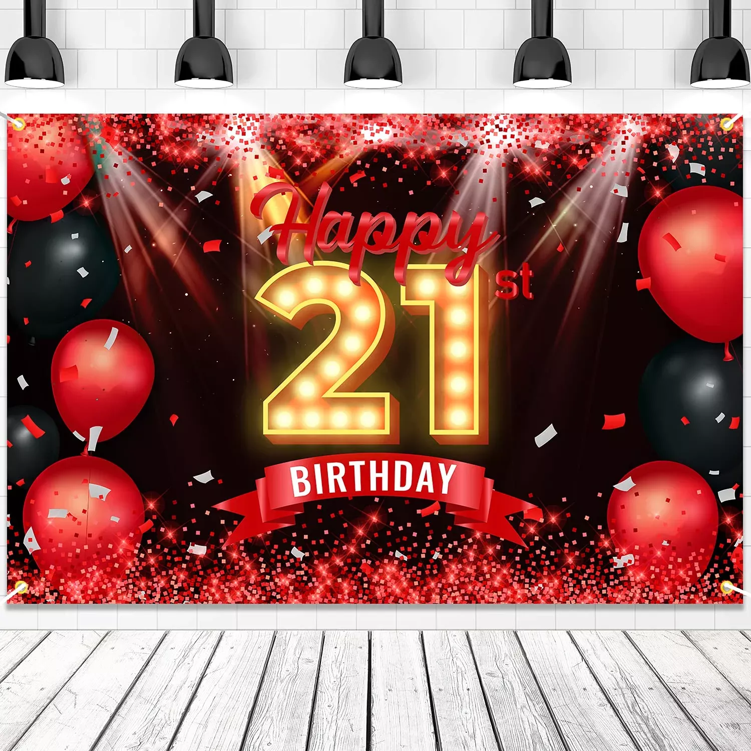 Happy 21St Birthday Banner Backdrop Red And Black 21 Years Old Backgro
