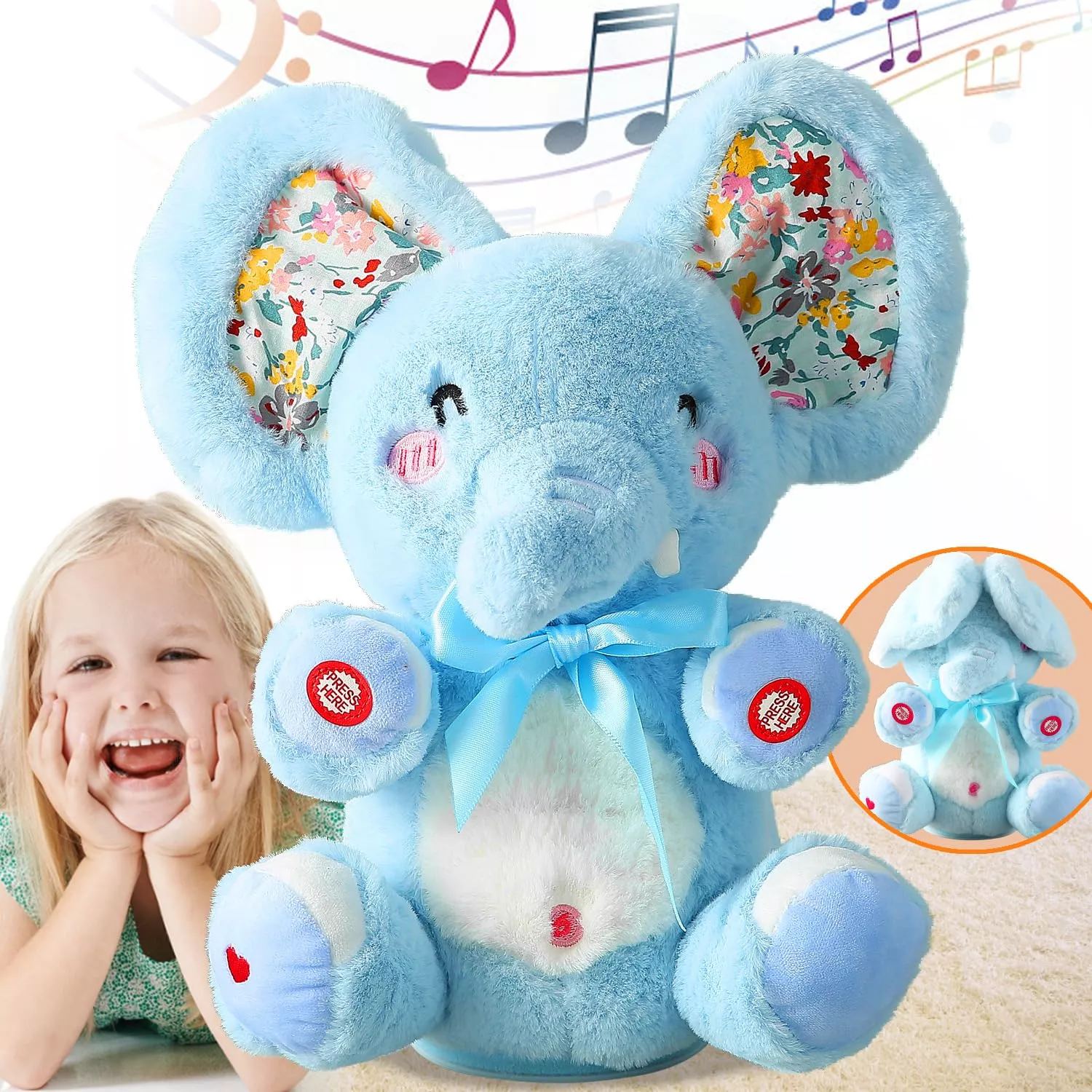 HCdoujoy Musical Plush Baby Elephant Toy 9.84" Interactive Talking Toy