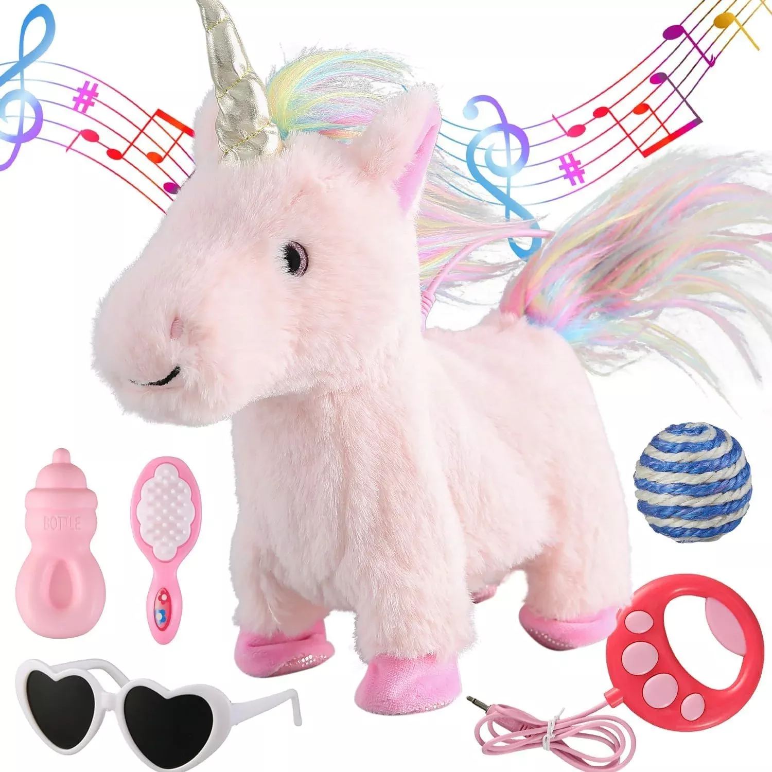 HCdoujoy Pink Unicorn Walking Plush Toy with Voice Control