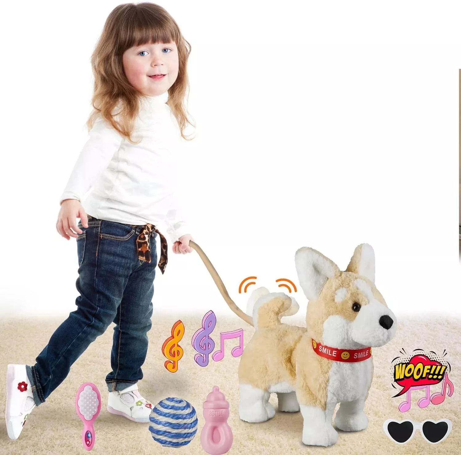 HCdoujoy Walking Puppy Dog Toy Corgi 10.8 inches Interactive Plush