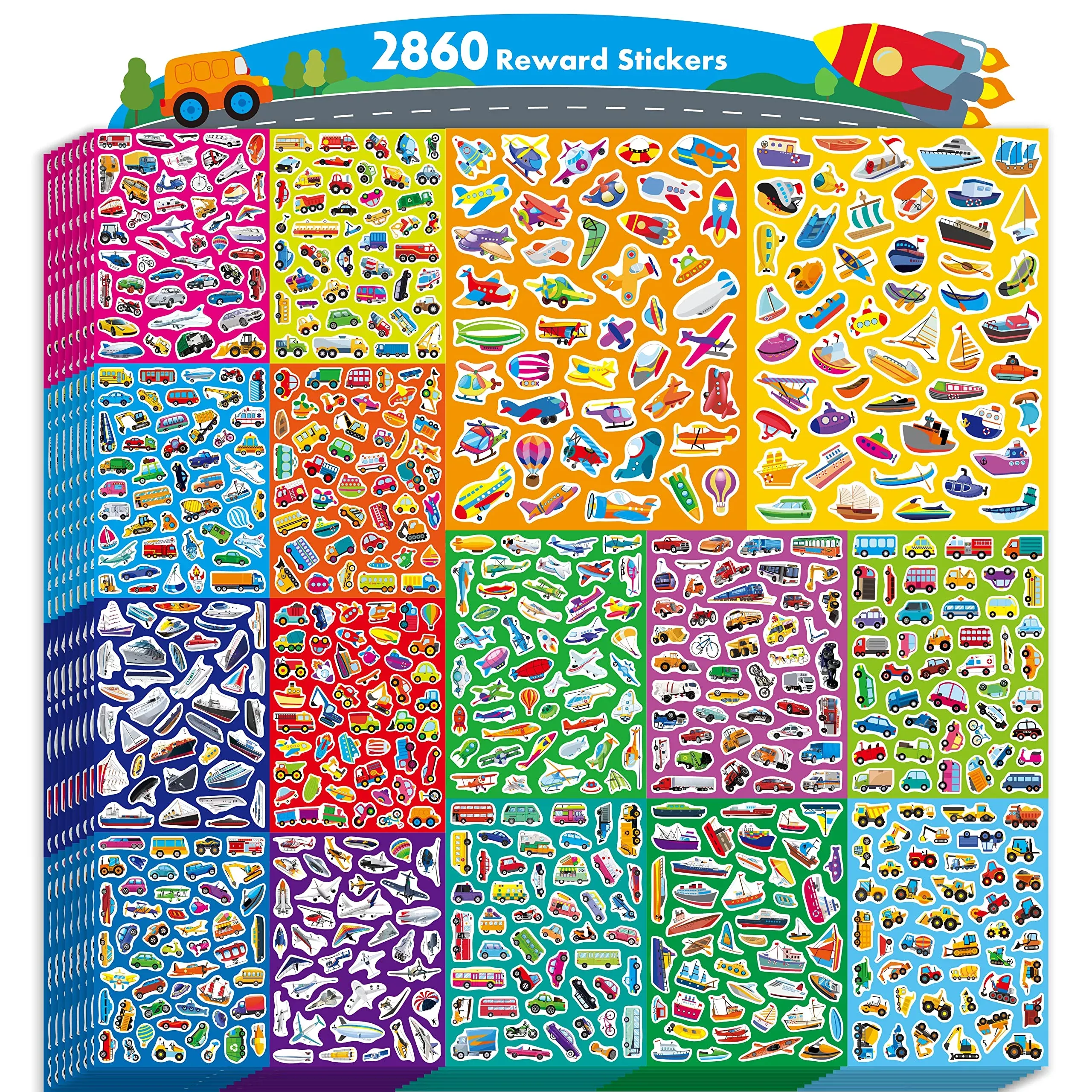 Hebayy Vehicle Stickers Pack - 2860 Premium Quality Classroom Rewards