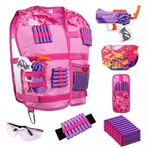 Hely Cancy Girls Tactical Vest Set, Pink, Medium, Includes Blaster and Darts