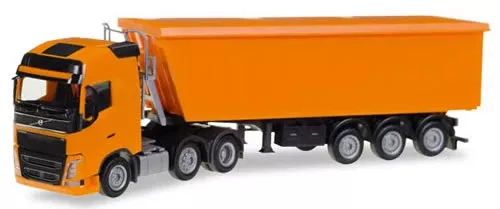 Herpa 307215 HO Scale Volvo FH GL Tractor 6x2 w/Dump Trailer - Assembled -- Orange