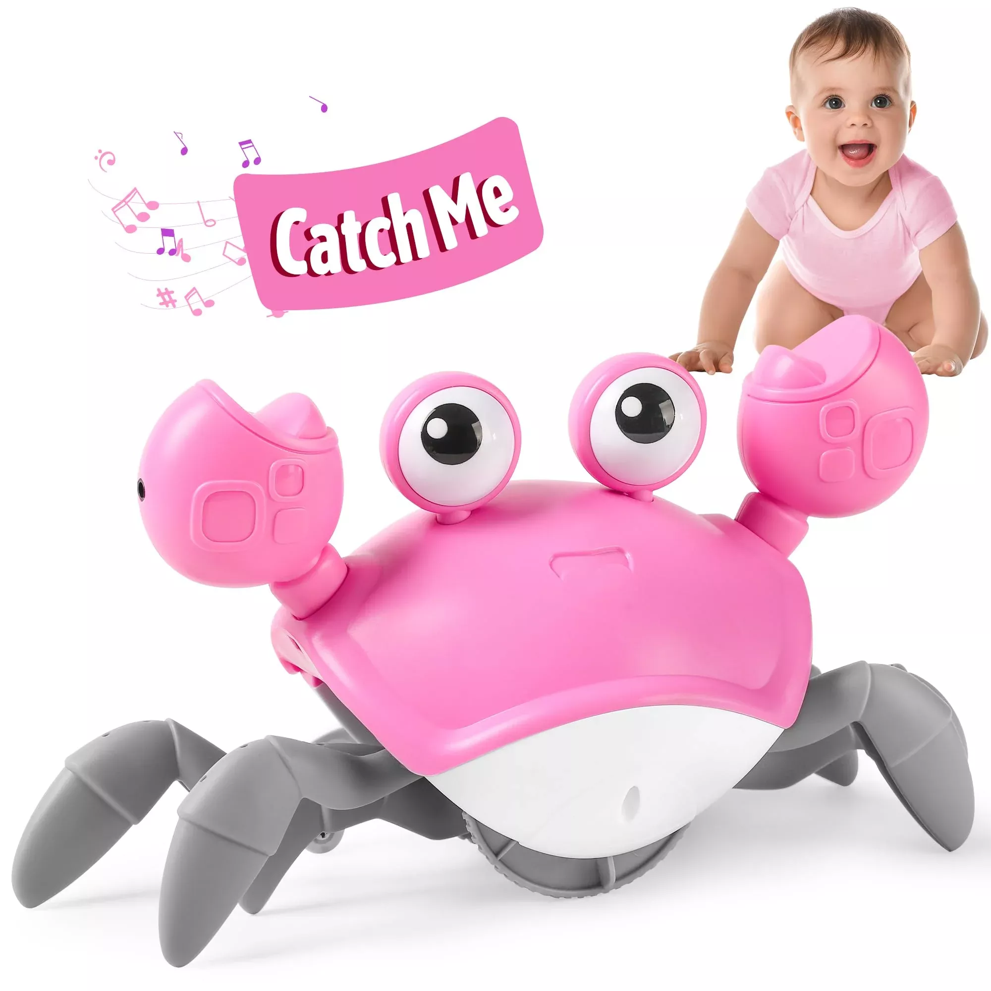 Hirger Crawling Crab Toy with Music & Light for Babies, Pink