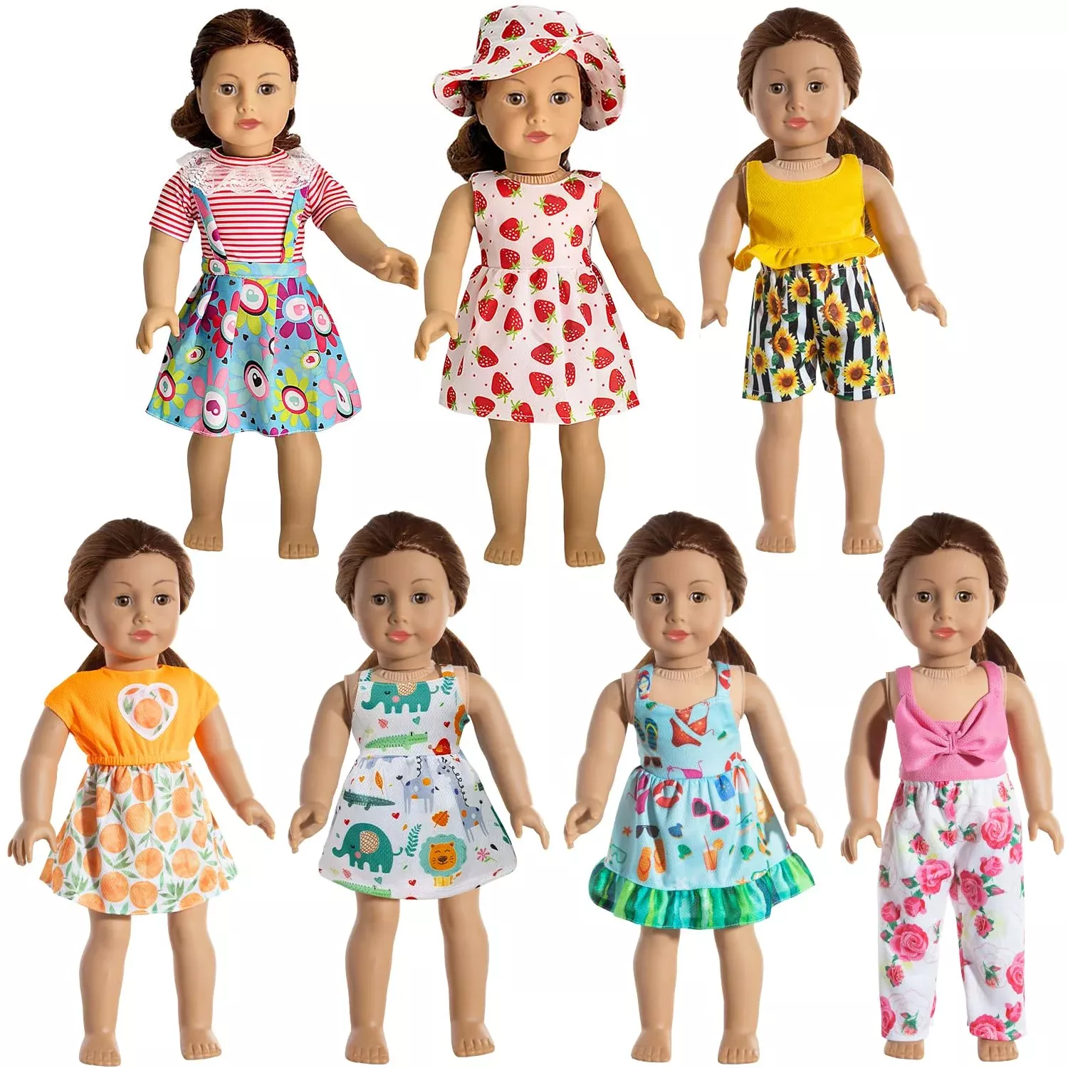 HOAKWA 18-inch Doll Clothes for American Dolls, 10 Pcs, Bright Colors