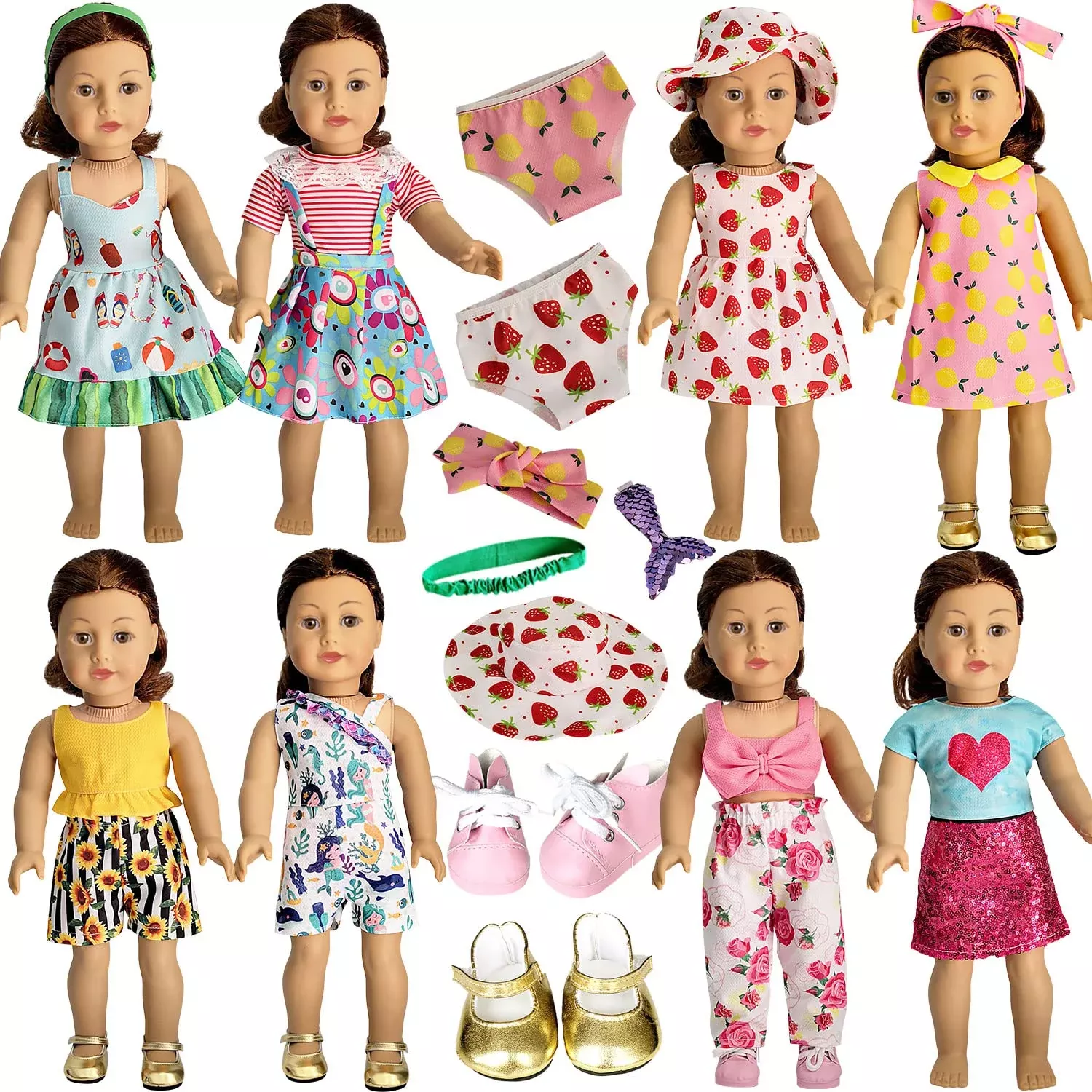 HOAKWA 18 Inch Doll Clothes Set with Accessories - 19 Pcs, Various