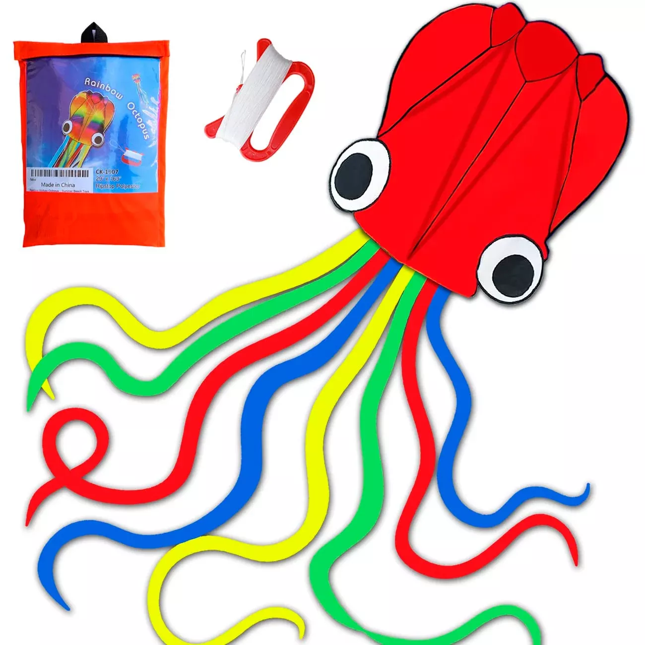 Honbo Kids Kite - 29x163" Red Octopus Design, No Assembly Required